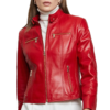 red woman leather jacket